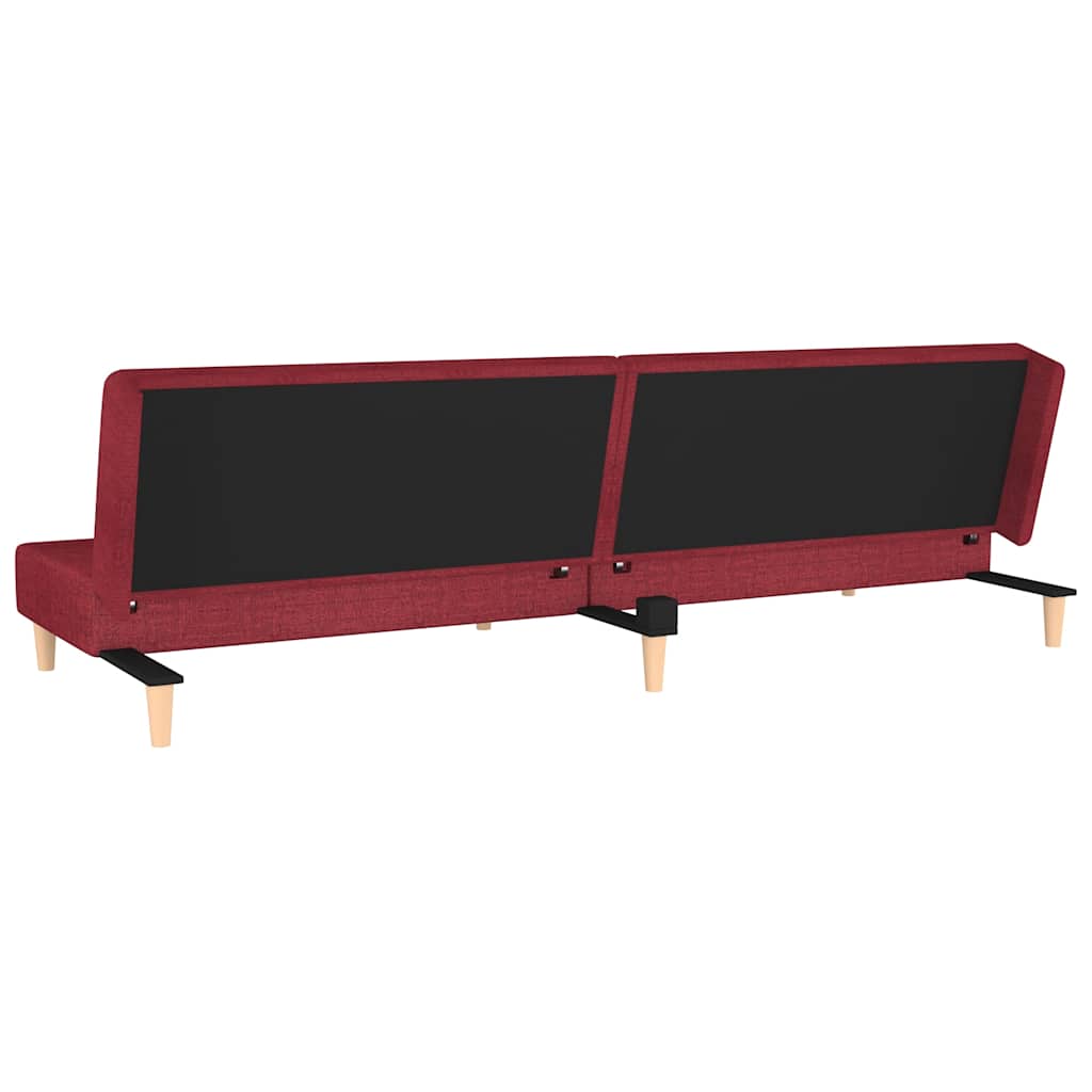 Sofá-cama 2 lugares com duas almofadas tecido vermelho tinto