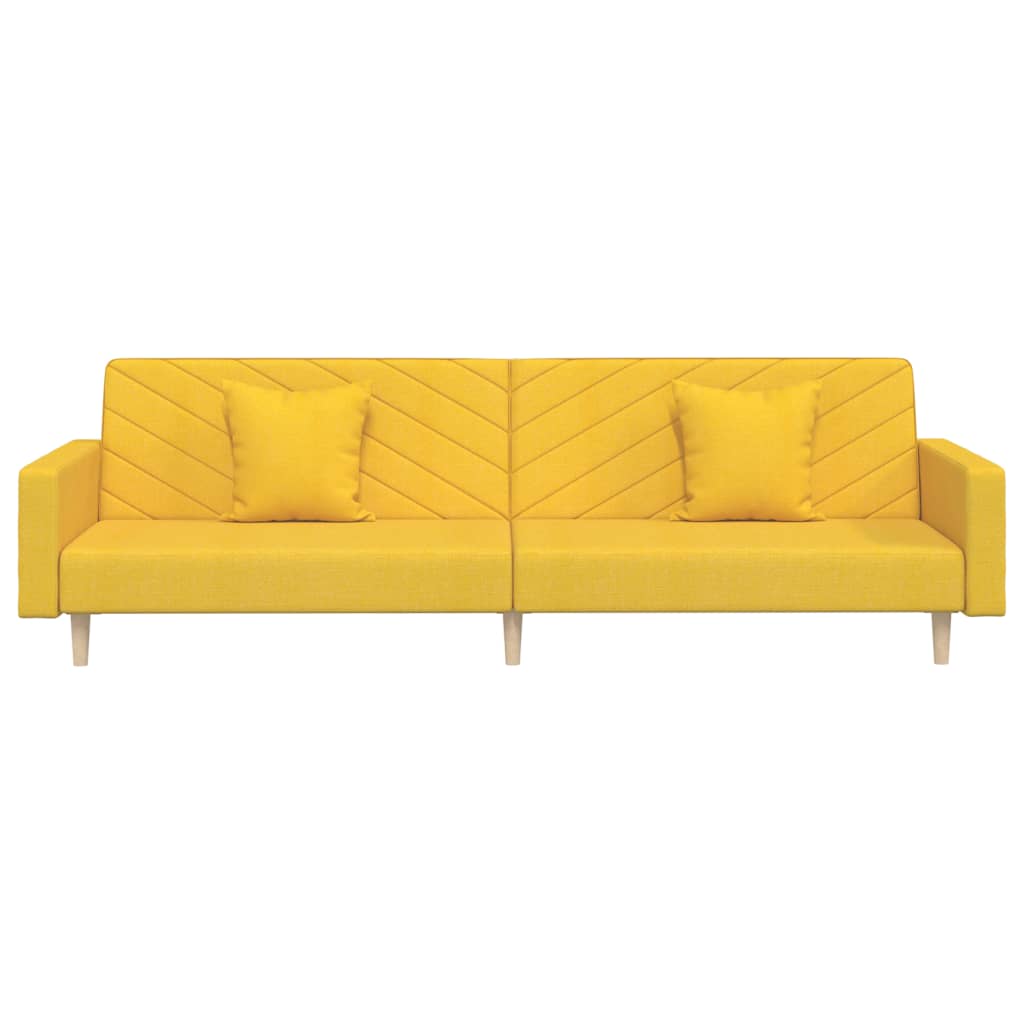 Sofá-cama 2 lugares com duas almofadas tecido amarelo