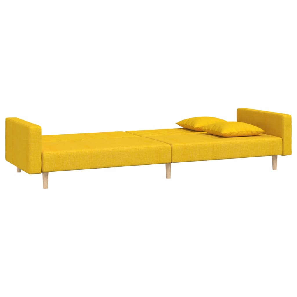 Sofá-cama 2 lugares com duas almofadas tecido amarelo