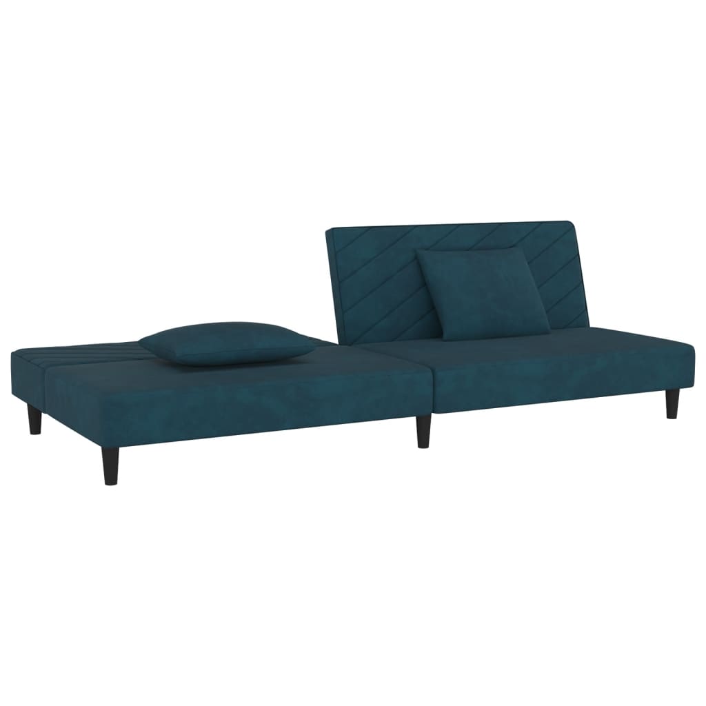 Sofá-cama 2 lugares com duas almofadas veludo azul