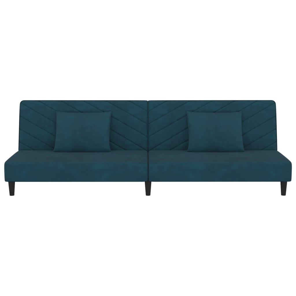 Sofá-cama 2 lugares com duas almofadas veludo azul