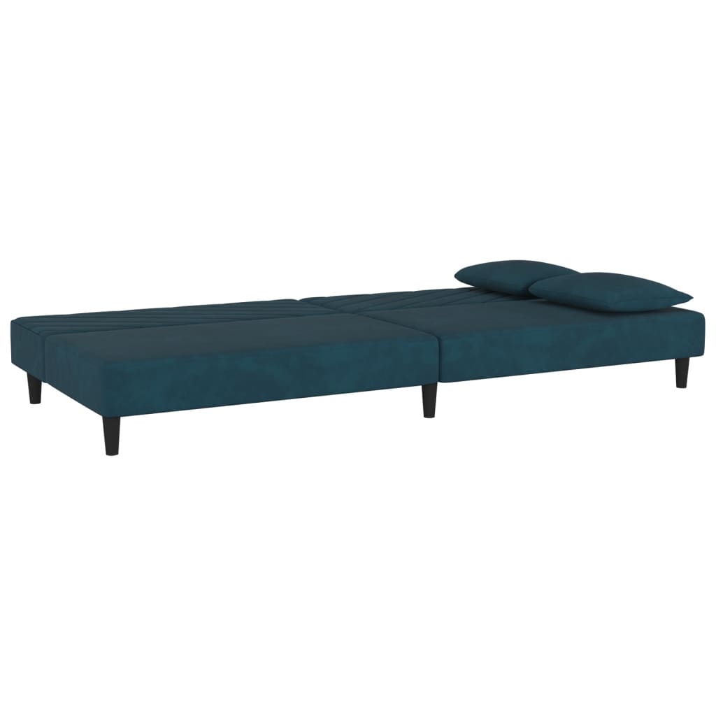Sofá-cama 2 lugares com duas almofadas veludo azul