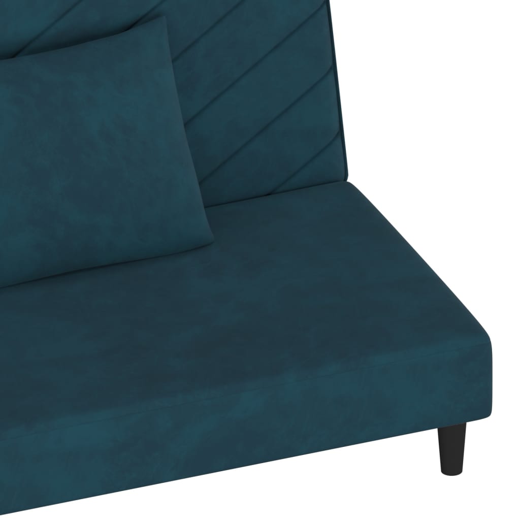 Sofá-cama 2 lugares com duas almofadas veludo azul
