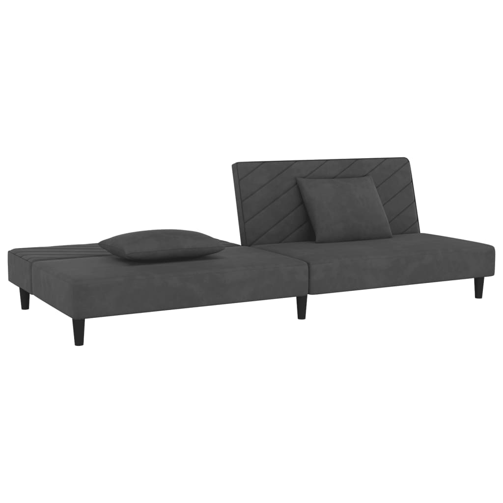 Sofá-cama 2 lugares com duas almofadas veludo cinzento-escuro