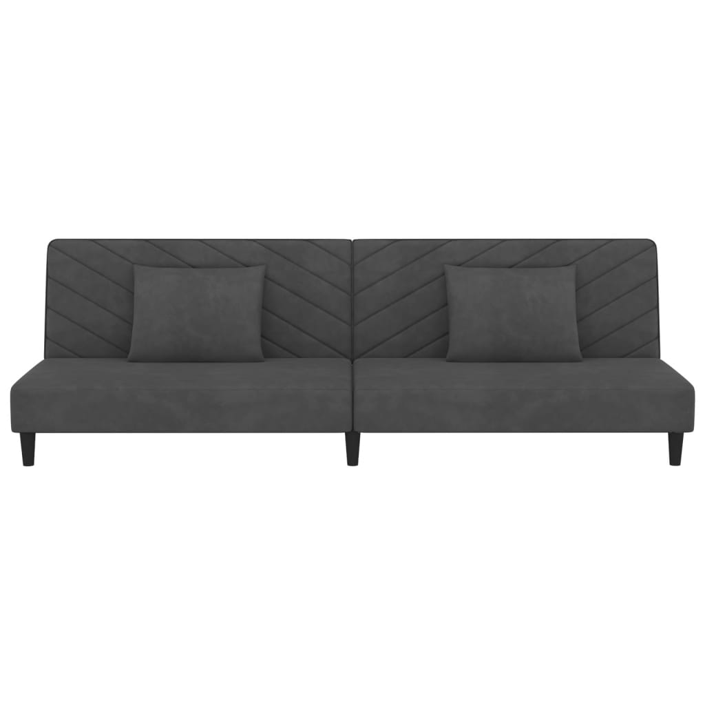 Sofá-cama 2 lugares com duas almofadas veludo cinzento-escuro