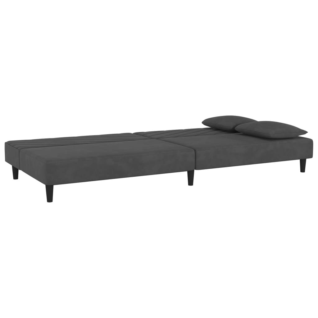 Sofá-cama 2 lugares com duas almofadas veludo cinzento-escuro