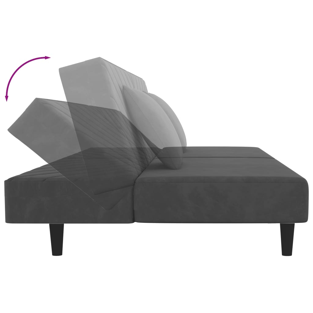 Sofá-cama 2 lugares com duas almofadas veludo cinzento-escuro