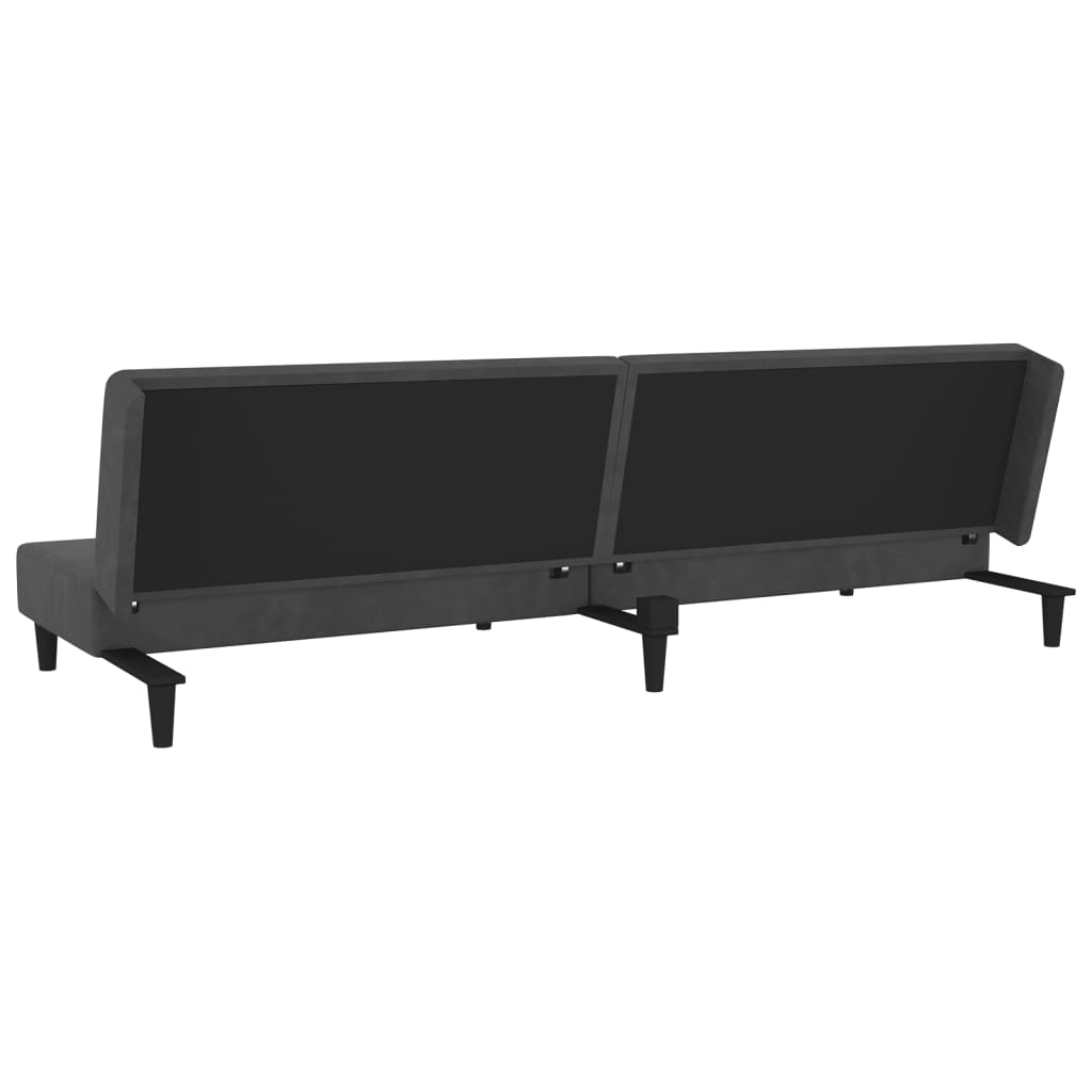 Sofá-cama 2 lugares com duas almofadas veludo cinzento-escuro