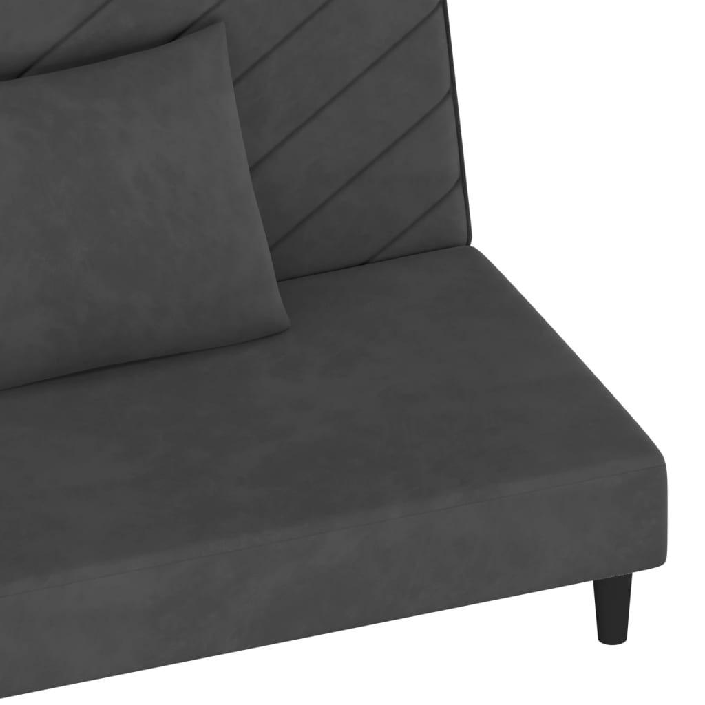Sofá-cama 2 lugares com duas almofadas veludo cinzento-escuro