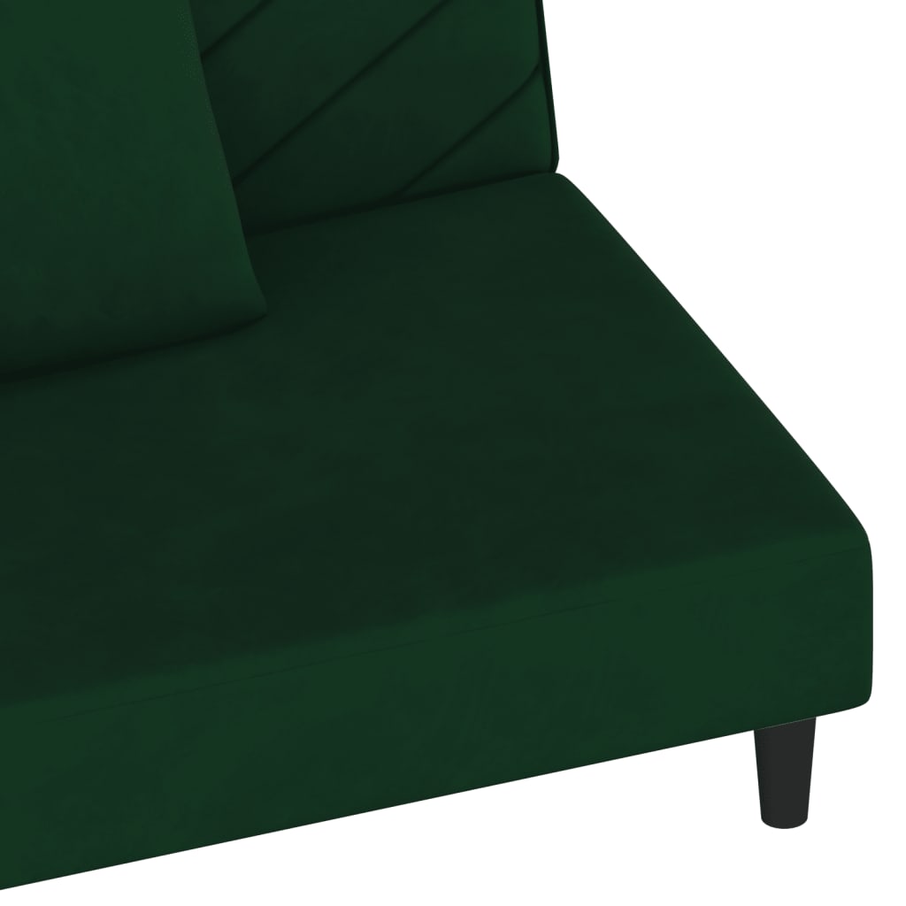 Sofá-cama 2 lugares com duas almofadas veludo verde-escuro