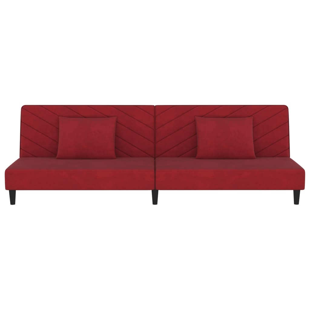 Sofá-cama 2 lugares com duas almofadas veludo vermelho tinto