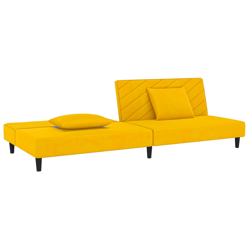 Sofá-cama 2 lugares com duas almofadas veludo amarelo