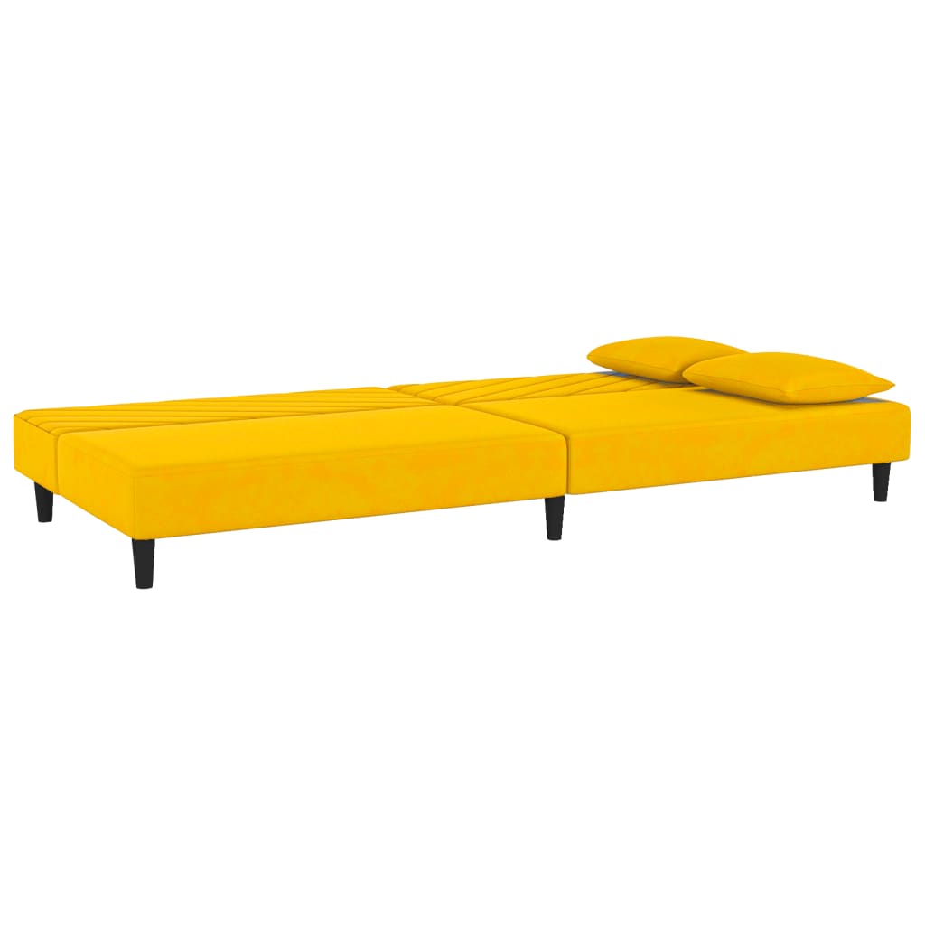 Sofá-cama 2 lugares com duas almofadas veludo amarelo