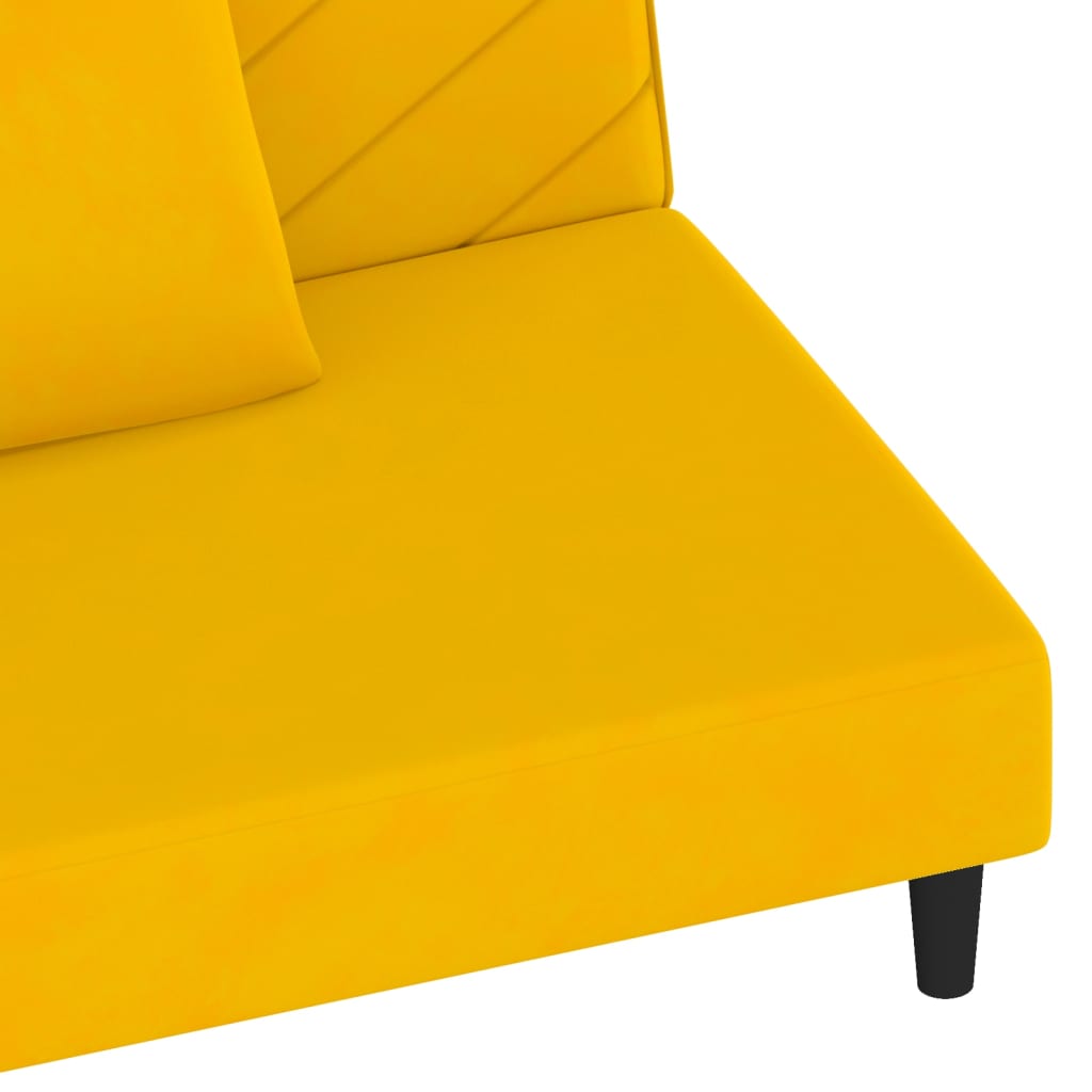 Sofá-cama 2 lugares com duas almofadas veludo amarelo