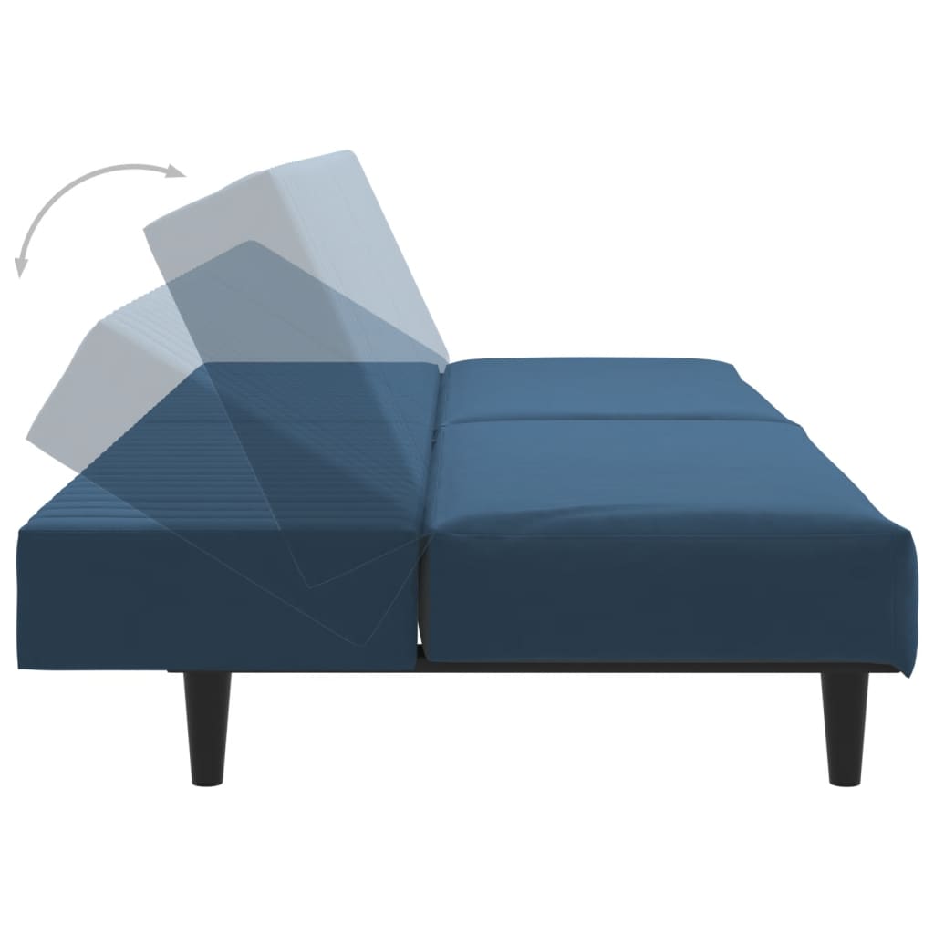 Sofá-cama de 2 lugares veludo azul