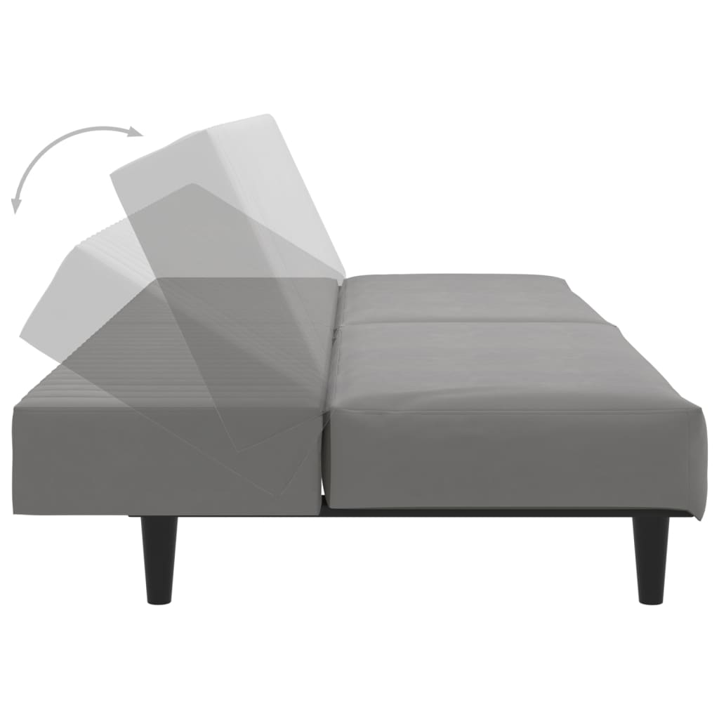 Sofá-cama de 2 lugares veludo cinzento-claro