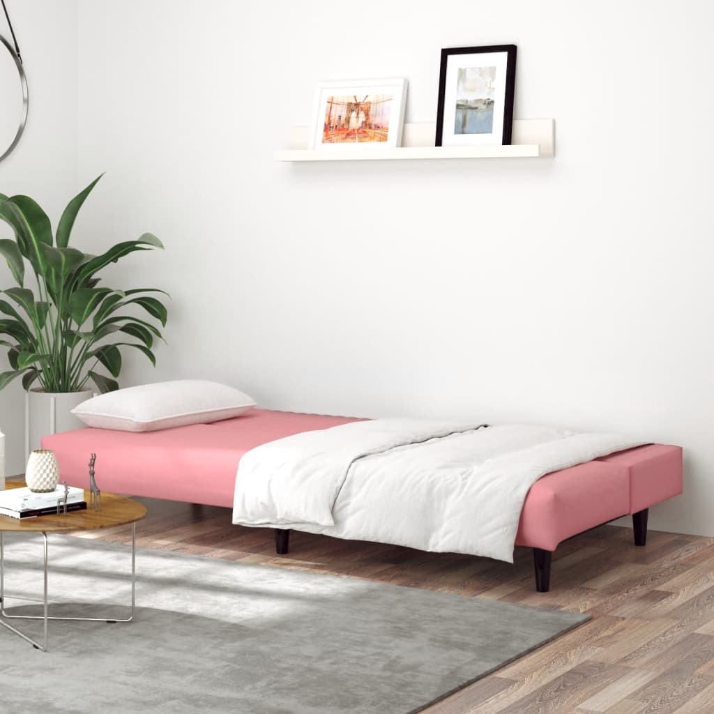 Sofá-cama de 2 lugares veludo rosa
