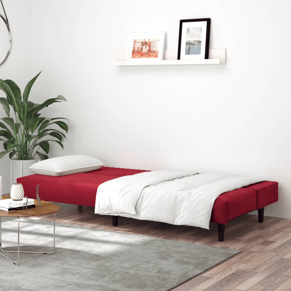 Sofá-cama de 2 lugares veludo vermelho tinto