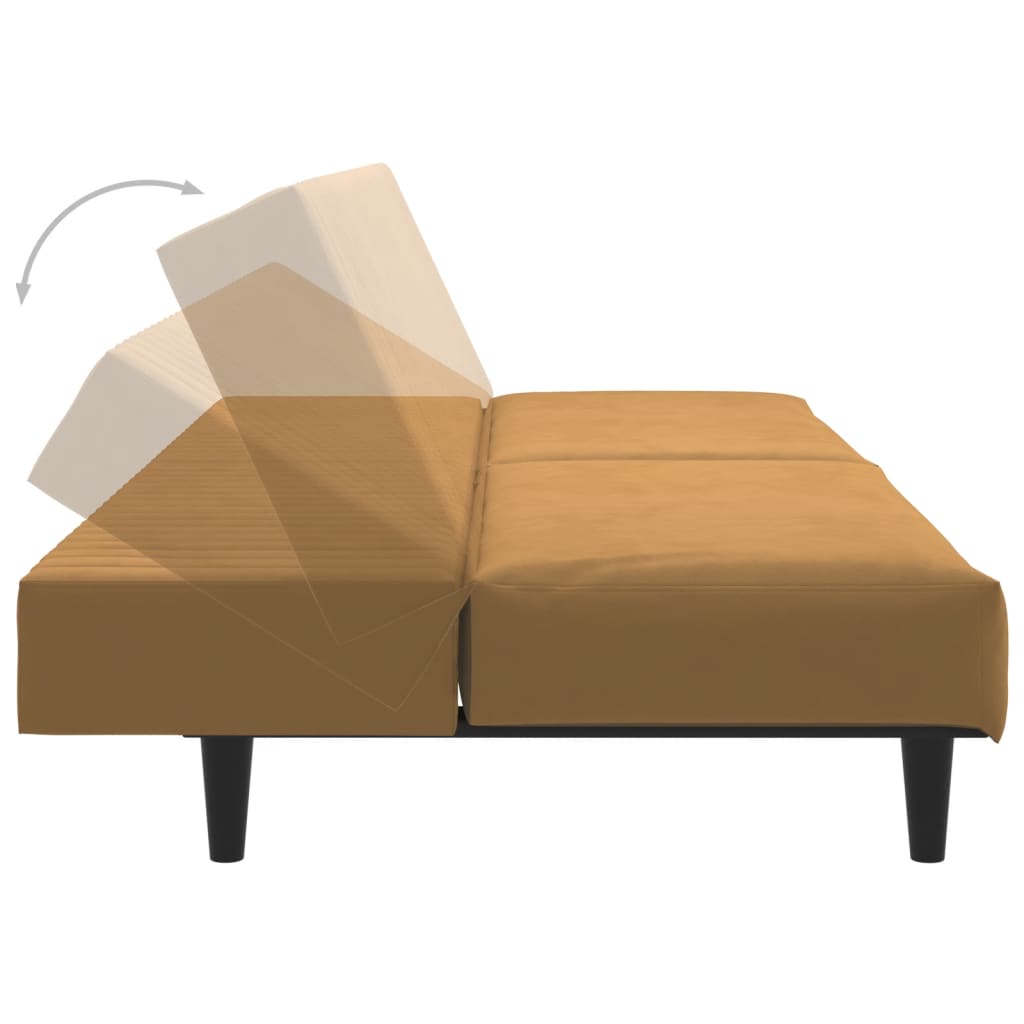 Sofá-cama de 2 lugares veludo castanho