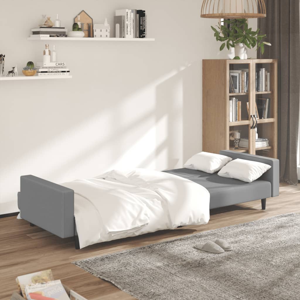 Sofá-cama de 2 lugares veludo cinzento-claro