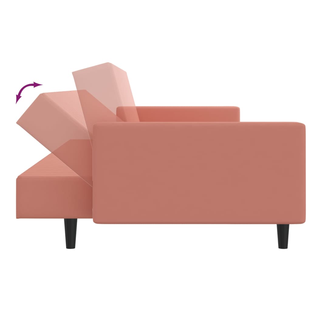 Sofá-cama de 2 lugares veludo rosa