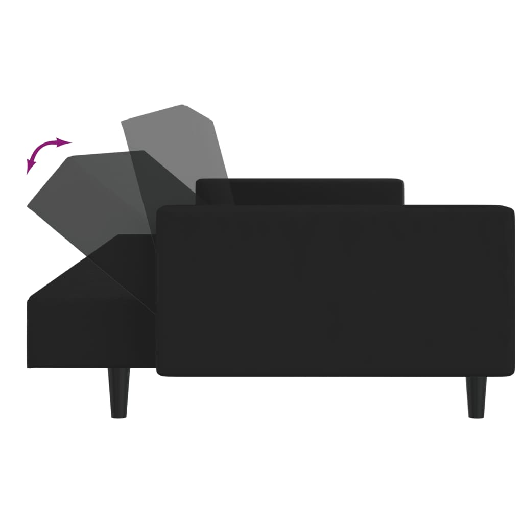 Sofá-cama de 2 lugares veludo preto