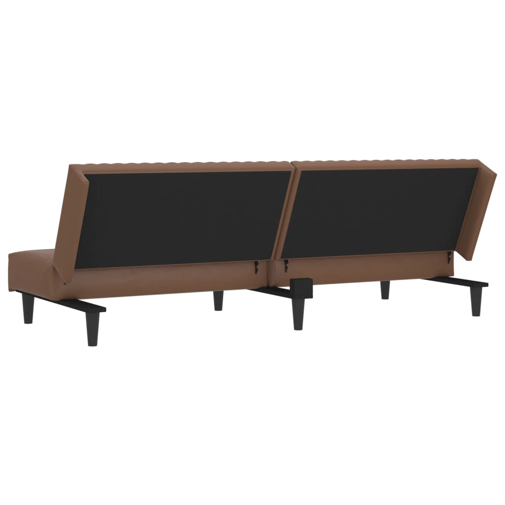 Sofá-cama de 2 lugares couro artificial castanho
