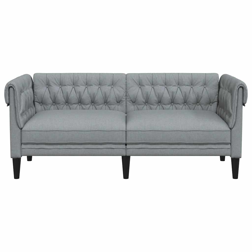 Sofá chesterfield de 2 lugares tecido cinzento-claro