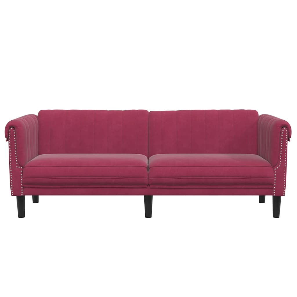 Sofá de 3 lugares veludo vermelho tinto