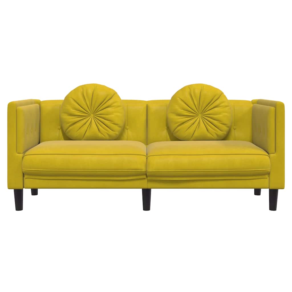 Sofá com almofadões 2 lugares veludo amarelo