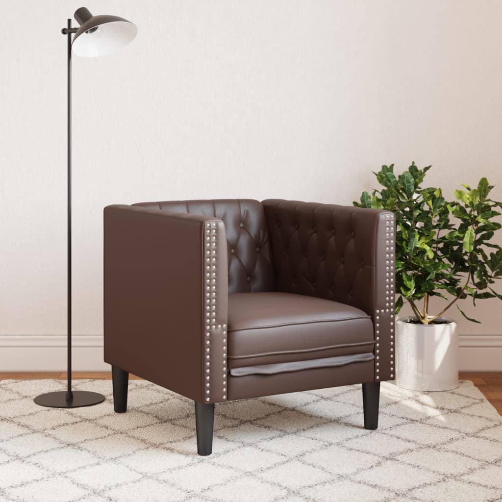 Sofá chesterfield couro artificial castanho