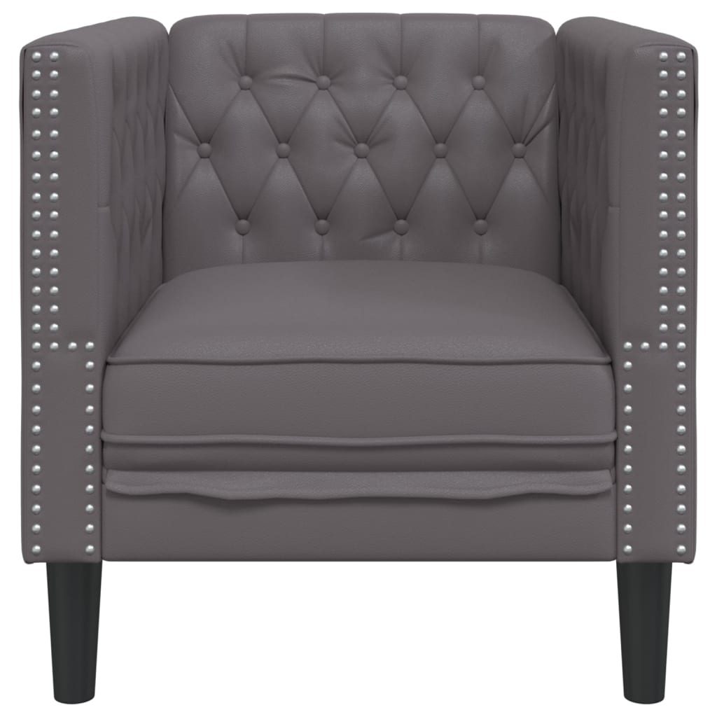 Sofá chesterfield couro artificial cinzento