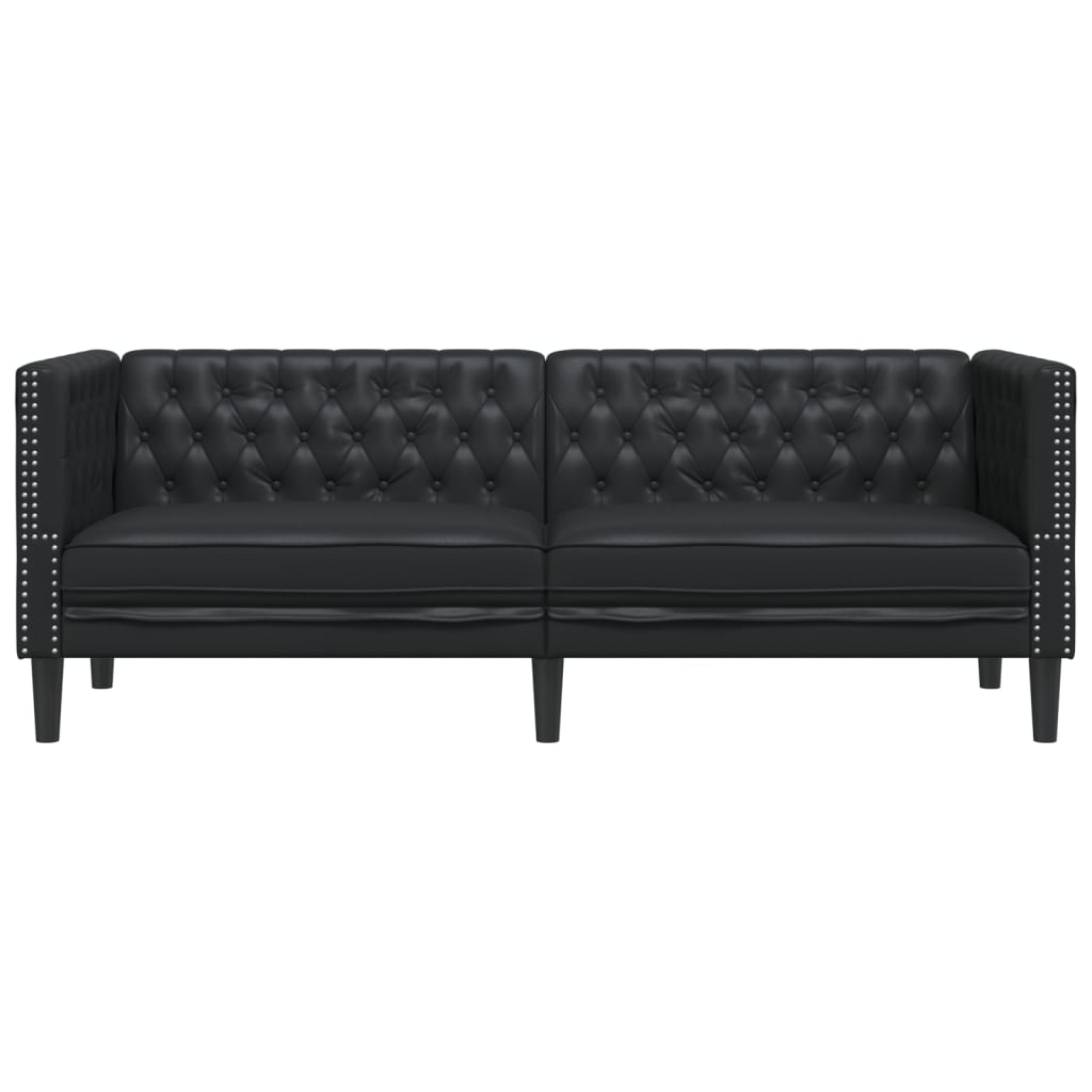 Sofá chesterfield 3 lugares couro artificial preto