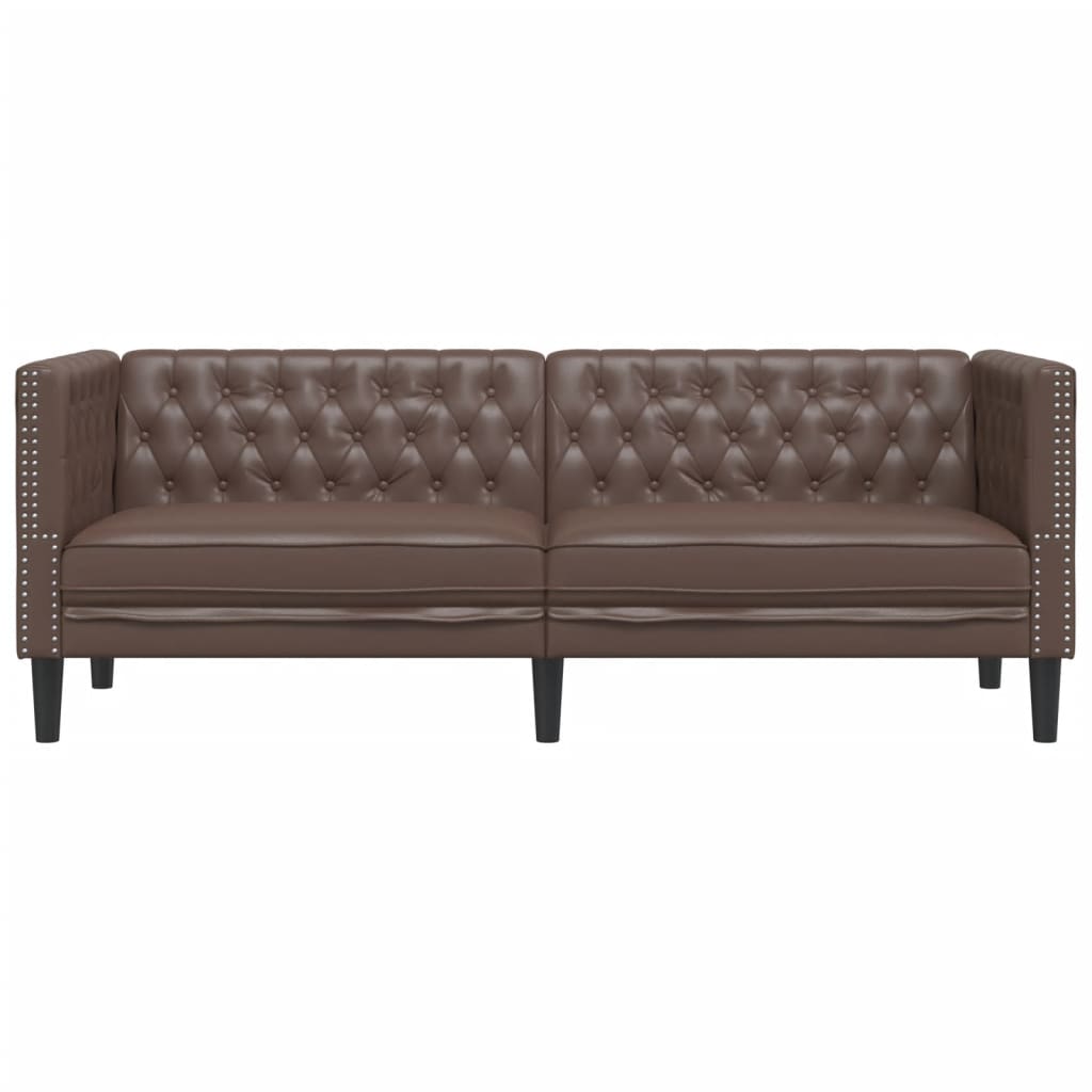 Sofá chesterfield 3 lugares couro artificial castanho