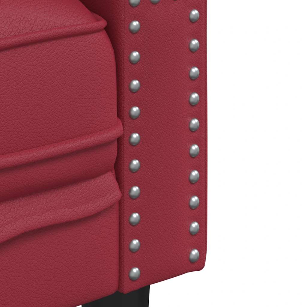 Sofá chesterfield 3 lugares couro artificial vermelho tinto