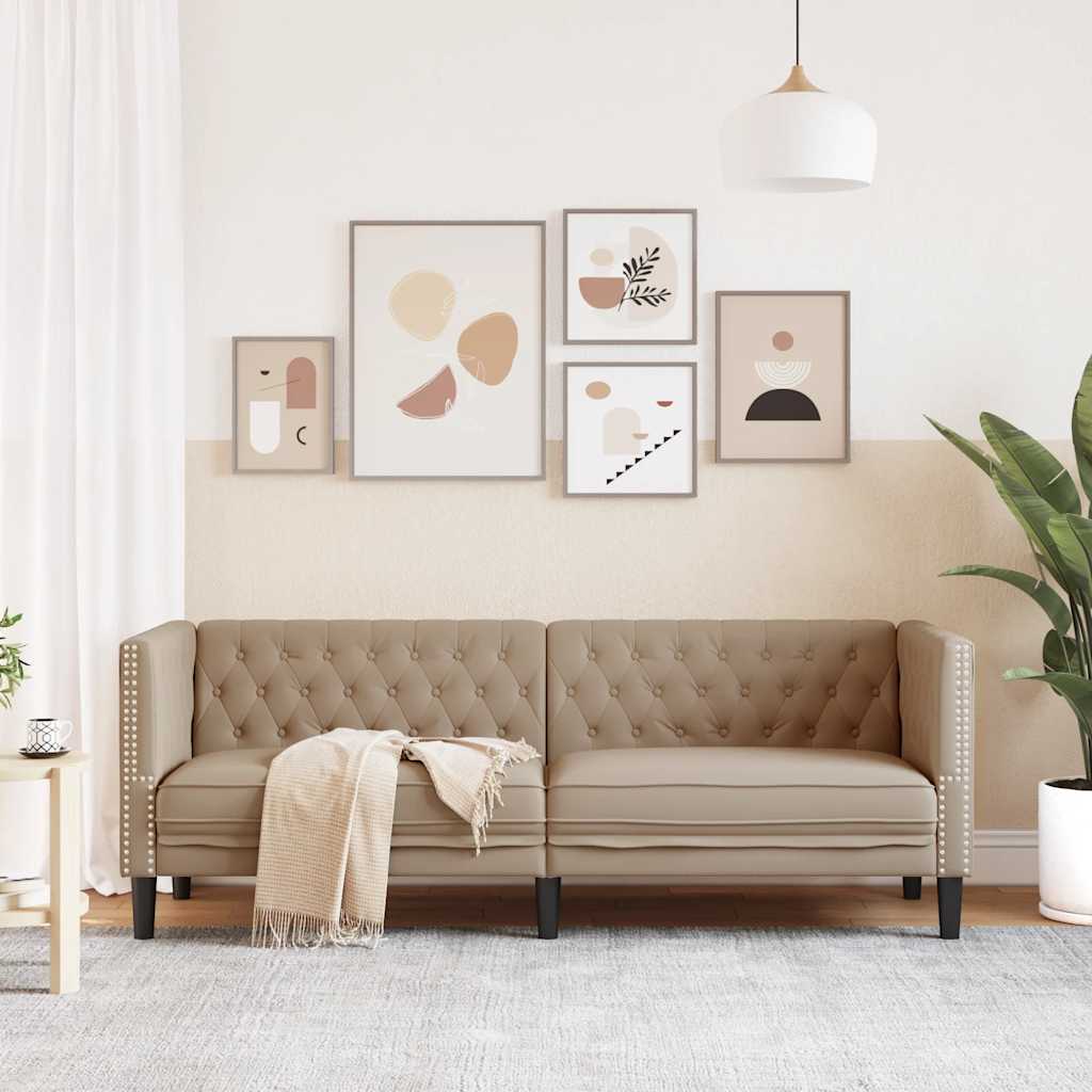 Sofá chesterfield 3 lugares couro artificial cappuccino
