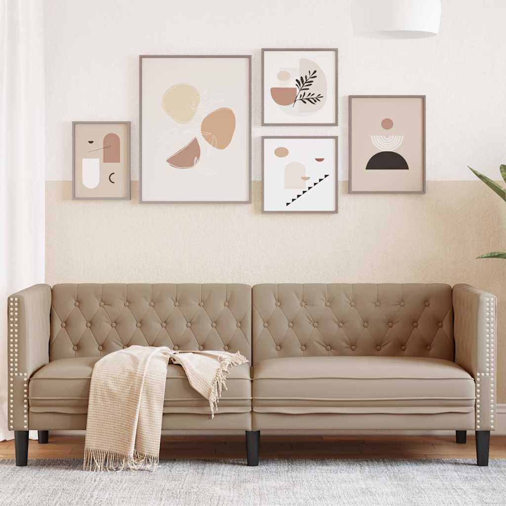 Sofá chesterfield 3 lugares couro artificial cappuccino
