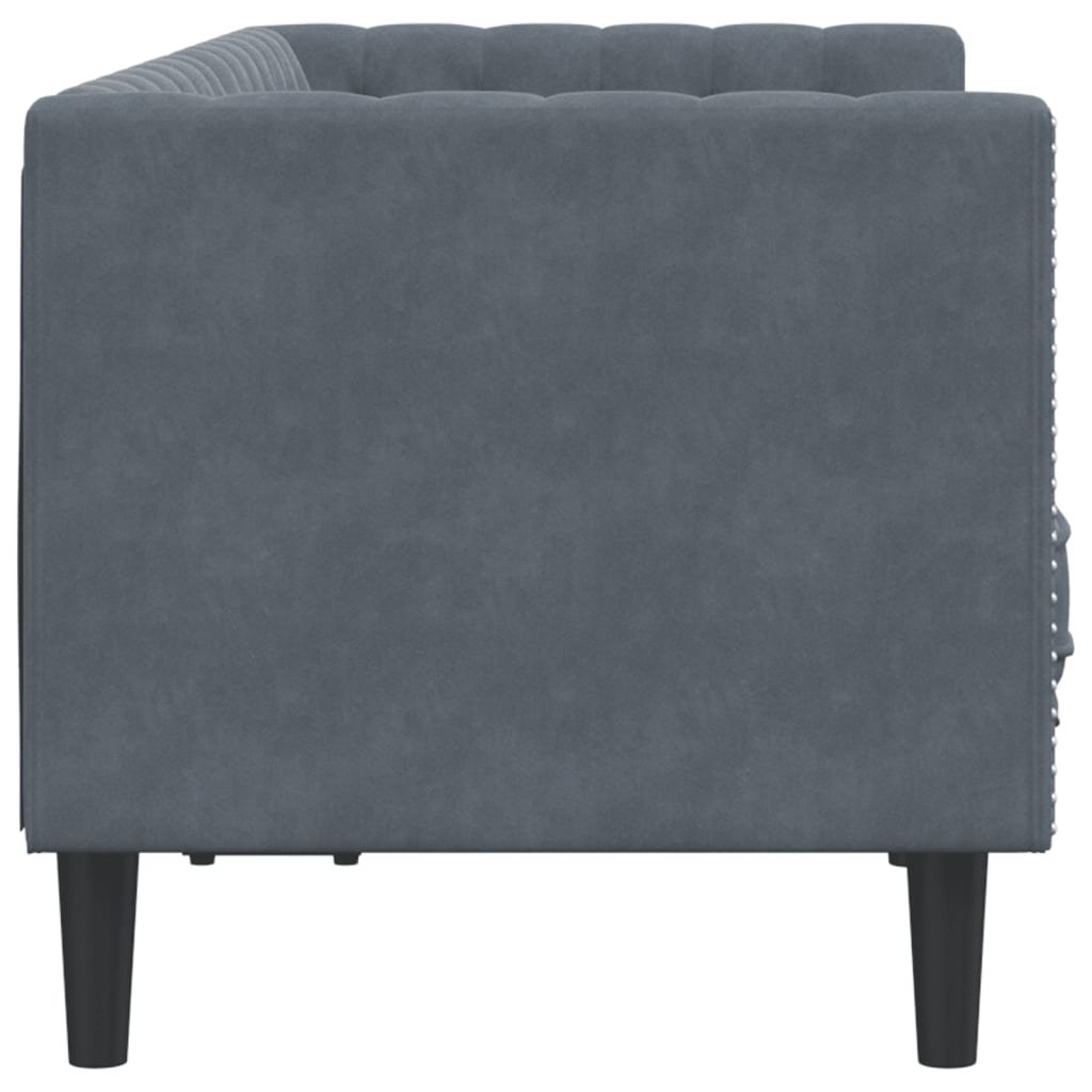 Sofá chesterfield com rolos 2 lugares veludo cinzento-escuro