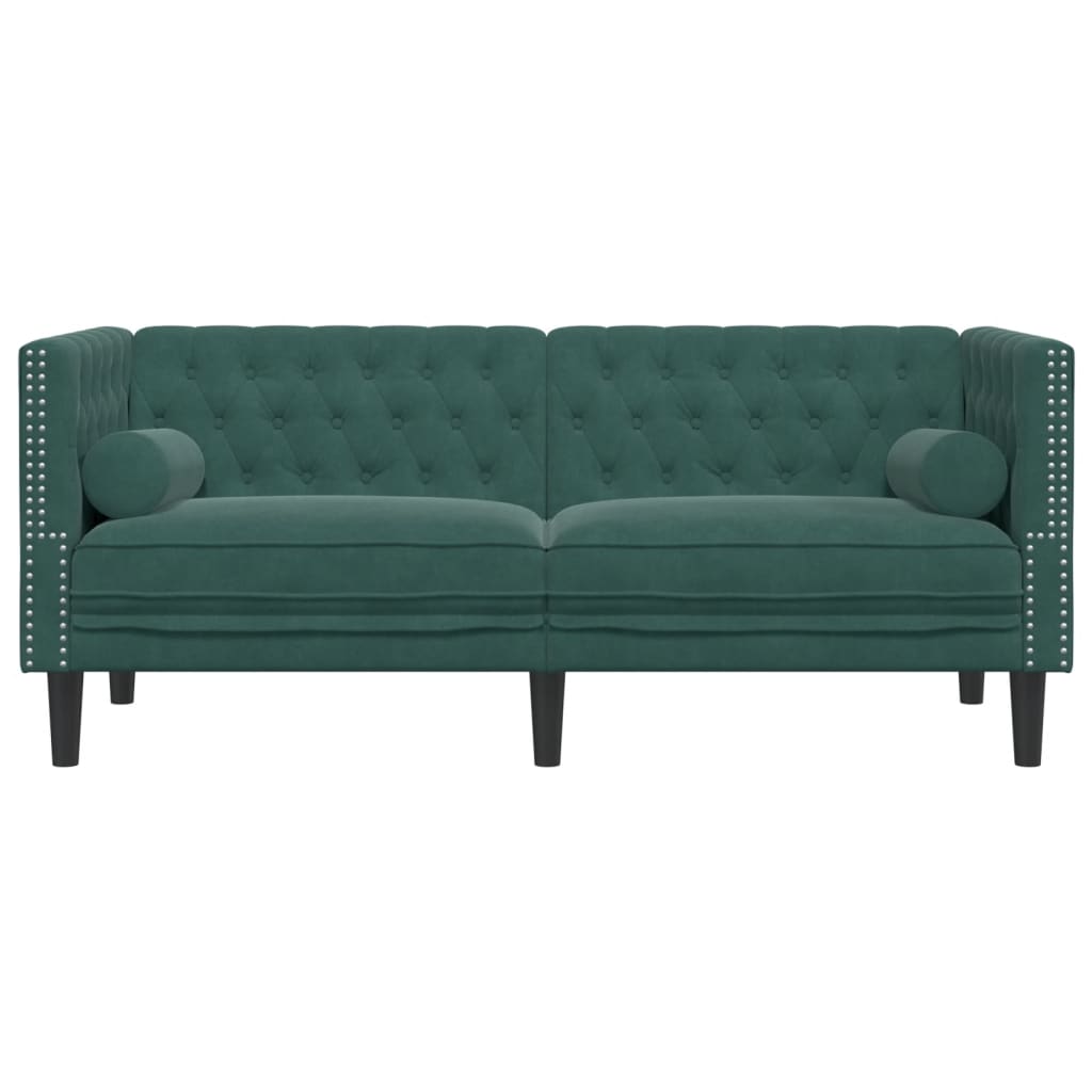 Sofá chesterfield com rolos 2 lugares veludo verde-escuro