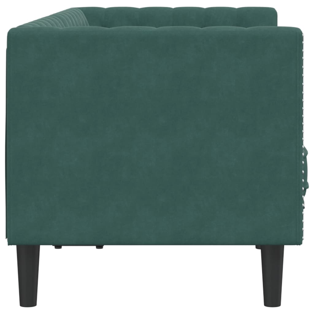 Sofá chesterfield com rolos 2 lugares veludo verde-escuro