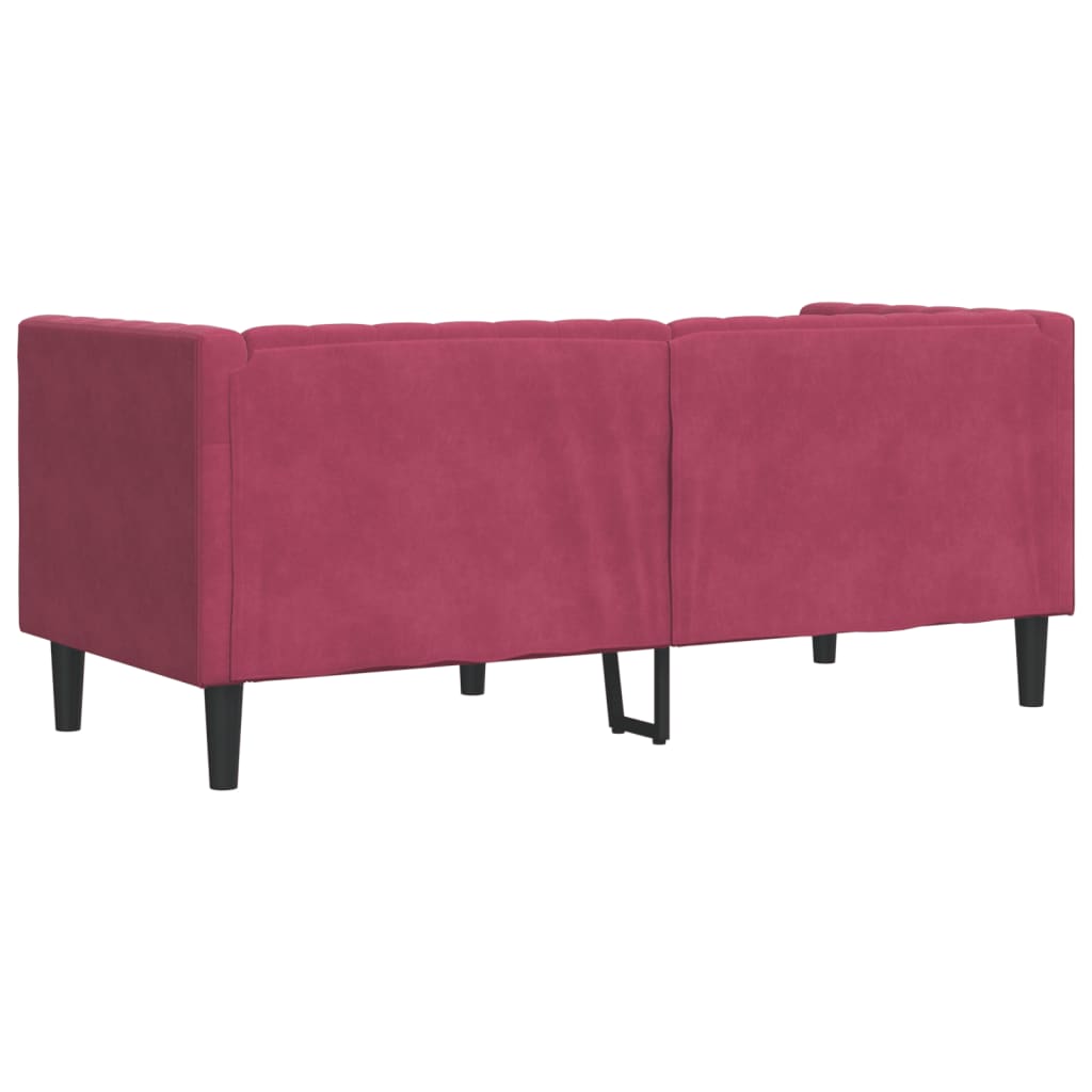 Sofá chesterfield com rolos 2 lugares veludo vermelho tinto