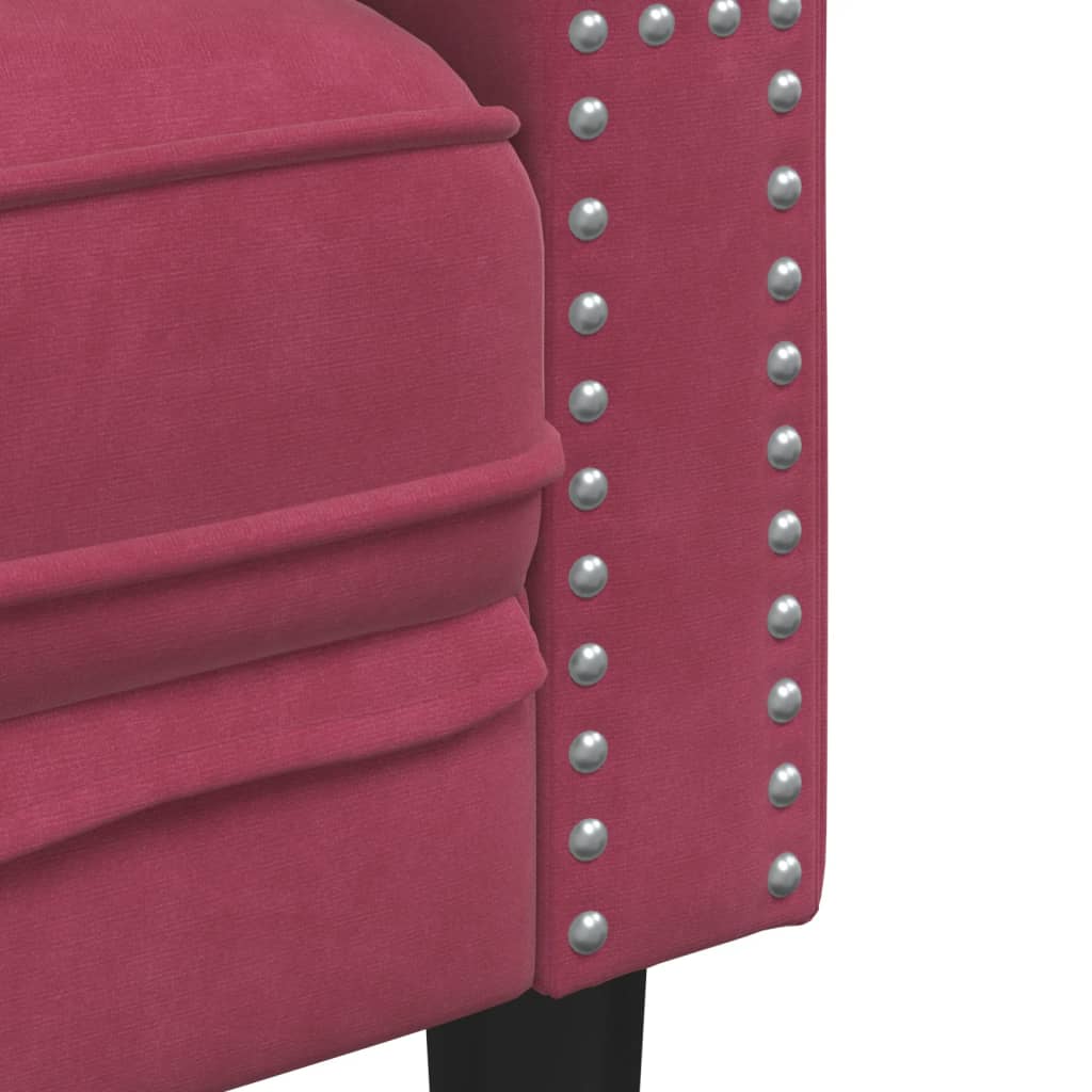 Sofá chesterfield com rolos 2 lugares veludo vermelho tinto