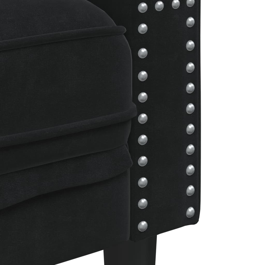 Sofá chesterfield com rolos 2 lugares veludo preto