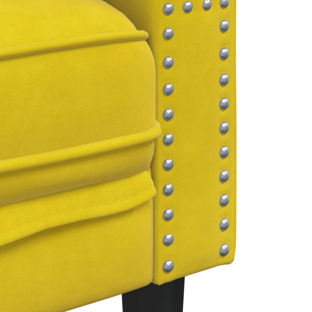 Sofá chesterfield com rolos 2 lugares veludo amarelo