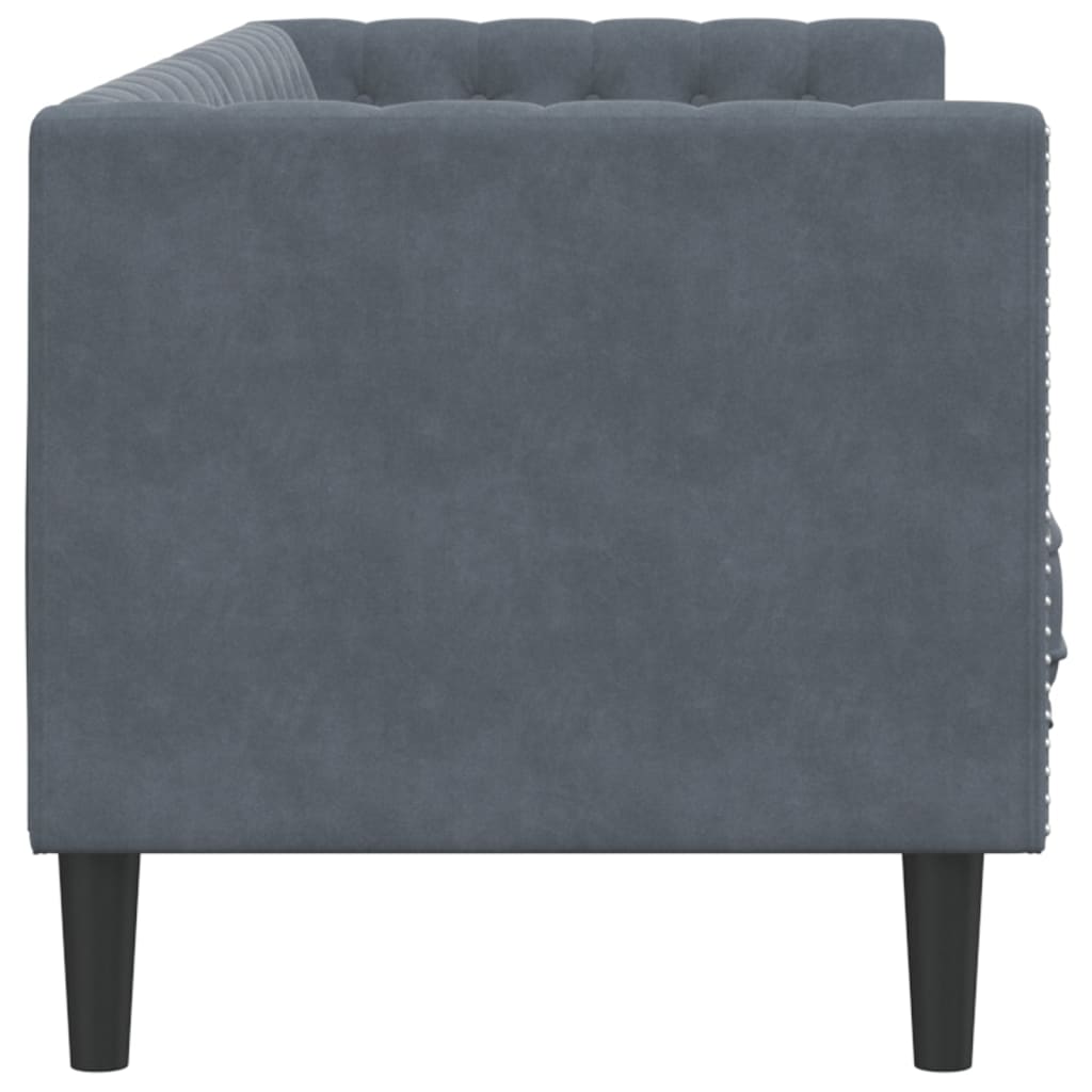 Sofá chesterfield com rolos 3 lugares veludo cinzento-escuro