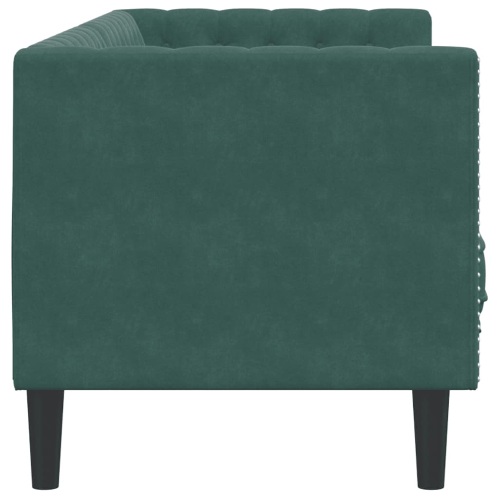 Sofá chesterfield com rolos 3 lugares veludo verde-escuro