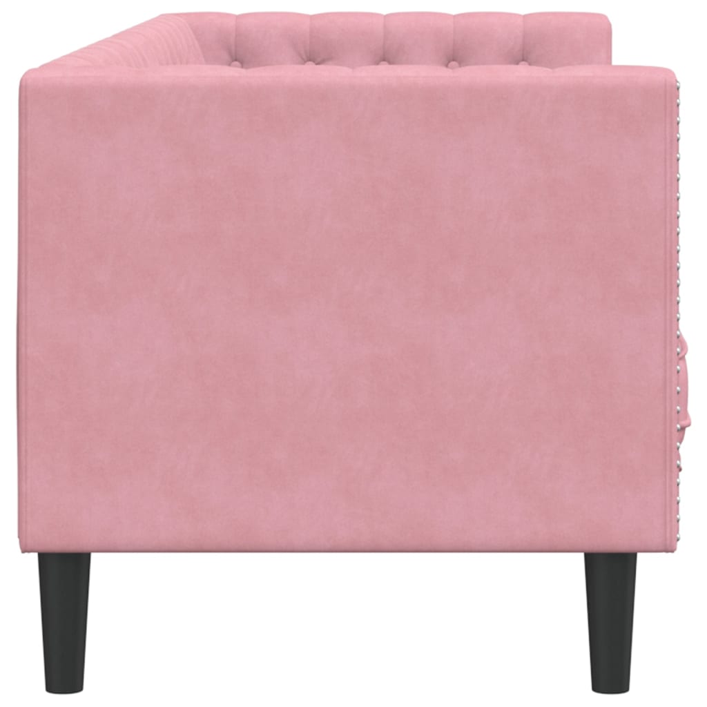 Sofá chesterfield com rolos 3 lugares veludo rosa