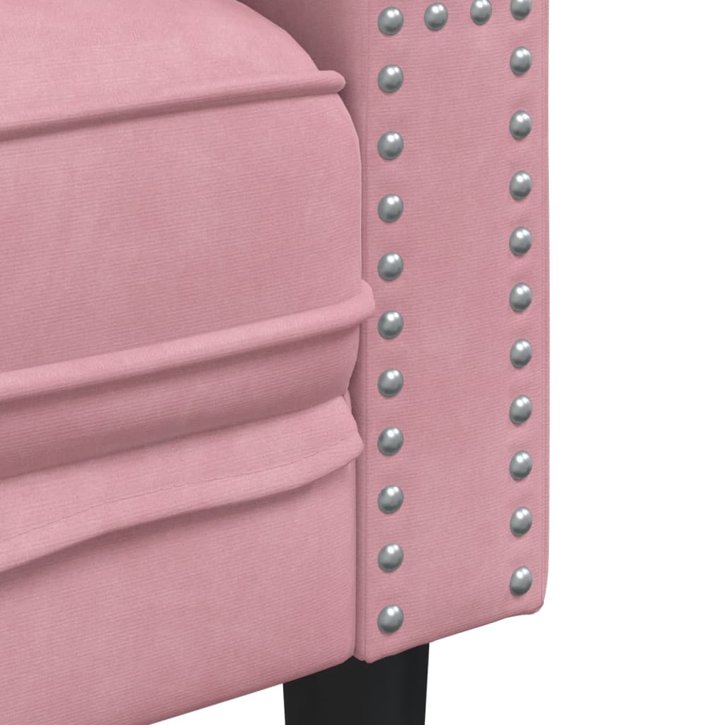 Sofá chesterfield com rolos 3 lugares veludo rosa