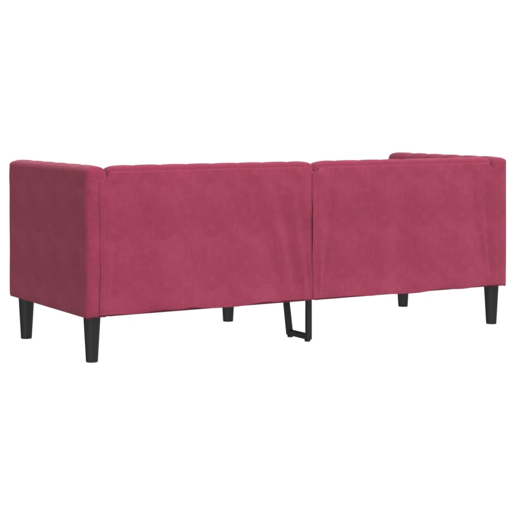 Sofá chesterfield com rolos 3 lugares veludo vermelho tinto