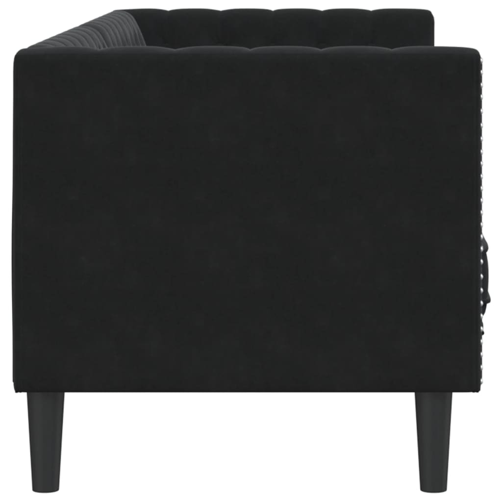 Sofá chesterfield com rolos 3 lugares veludo preto